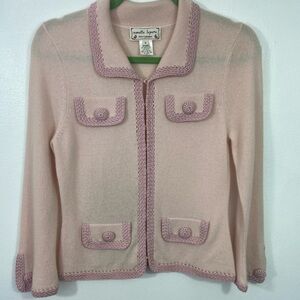 Nanette Lepore Cashmere Cardigan Sweater Pink Wool M Preppy Coquette Old Money